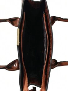 鳄鱼压纹顶部提手包优雅双提手 PU，母亲节送给妈妈的礼物，女士包优雅、抢眼的女士工作包 - 棕色 - 查看 5