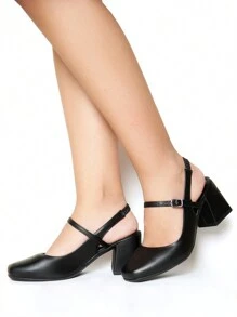 Women's Mary Jane Doll Shoe Romantic Model Square Toe Geometric Heel Current Modern Munita - 黑色 - 查看 5