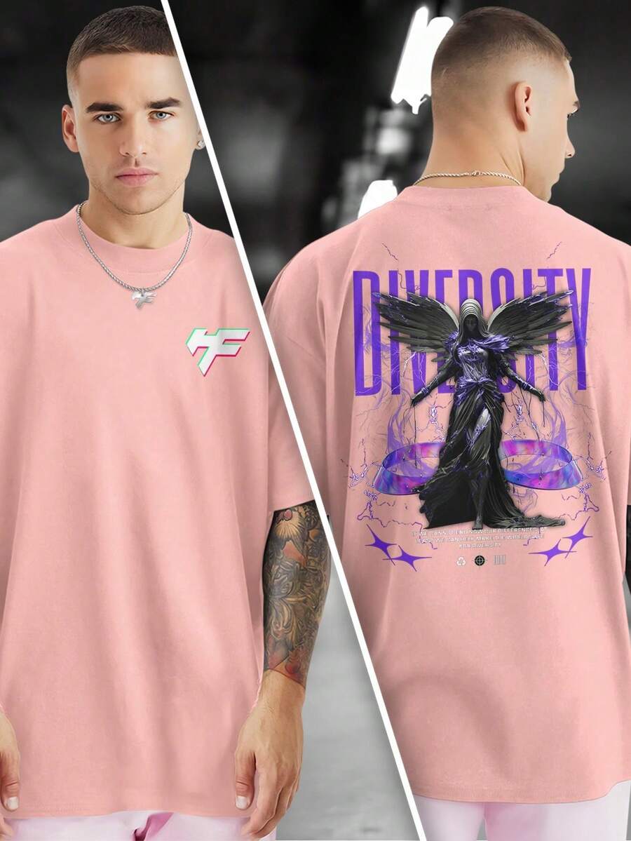 DIVERSITY 100% Cotton Front And Back Printed T-Shirt GPJ1 - 淺粉色 - 查看 1