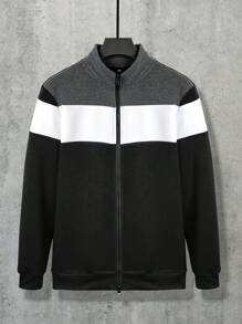 1 pièce Sweat-shirt à col montant pour homme avec couleur contrastée, pour l'automne/l'hiver - Noir et Blanc - Voir 2
