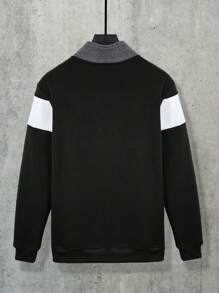 1 pièce Sweat-shirt à col montant pour homme avec couleur contrastée, pour l'automne/l'hiver - Noir et Blanc - Voir 3