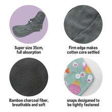 Almohadillas sanitarias lavables de gran tamaño, pads menstruales de color aleatorio, pads sanitarios de flujo abundante de tela/pads sanitarios reutilizables/protectores diarios de bambú con carbón para mamá