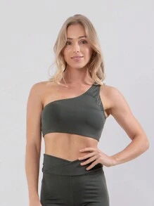 Akira Fitness Women's One Shoulder Top Without Padded Fitness Mula Manca - 軍綠色 - 查看 1
