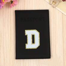 Chic Personalized Passport Holder For Women & Teens - Initial PU Leather Wallet With 26 Letter Patches, Stylish Travel Card Case, Perfect Unique Gift For Her, Enhance Your Jetset Style Travel Essentials School Back To School School Supplies Holiday Holiday Essentials Vacation Accessories Passport Cover - Black - View 9