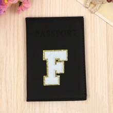 Chic Personalized Passport Holder For Women & Teens - Initial PU Leather Wallet With 26 Letter Patches, Stylish Travel Card Case, Perfect Unique Gift For Her, Enhance Your Jetset Style Travel Essentials School Back To School School Supplies Holiday Holiday Essentials Vacation Accessories Passport Cover - Black - View 11