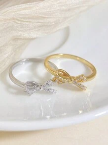 ESBERRY 1 件 S925 纯银可爱精致蝴蝶结戒指女士戒指情人节饰品精美女士珠宝礼物 - 蝴蝶結戒指 - 查看 6