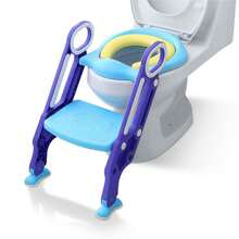 Froadp Kids Toilet Seat With Stairs Foldable Height Adjustable Potty With PU Padded Cushion And Handles Toddler Potty For 1-7 Years Old Kids - Blue + Purple - View 1