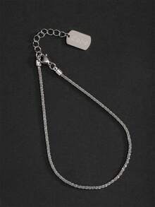 1pc Beach Style Women's Shiny Silver & Gold Stainless Steel Name Pendant Anklet - Silver - View 25