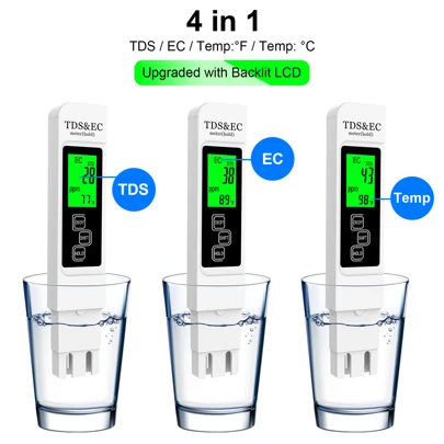 NJTY 1pc A5 Portable Water Quality Tester, 3-In-1 TDS Meter, EC Meter And Thermometer, Measurement Range 0-9999ppm, Precise And Reliable, High-Precision Backlit LCD, Ideal For Drinking Water, Aquarium, Hydroponics And Other Water Quality Testing, Comes With Carrying Case.