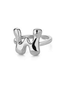 1pc 26 Letter Thick Band Ring, Unisex Smooth Stainless Steel Letter Ring, European & American Style Finger Jewelry Accessory - Silver - View 15