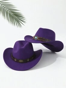 2 szt. Unisex haftowany pasek na głowę bydła wystrój Boho kowboj/kowboj miękki filcowy kapelusz fedora, na zewnątrz, na co dzień, na imprezę, lato, zimę