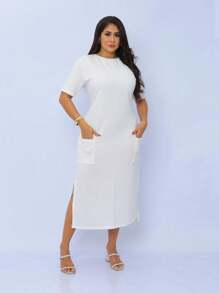 Midi Sweatshirt Dress With Front Pockets - Stylish And Modern | Fashion 2024 - 白色 - 查看 7