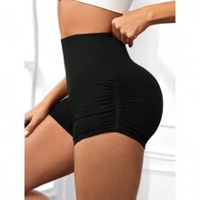 1pc 蜜桃臀健身瑜伽裤女高腰蜜桃臀速干紧身跑步健身裤螺纹纯色运动裤