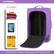 Valise légère de 20 pouces avec housse souple - Bagage cabine approuvé avec trolley à double roue pour hommes et femmes, idéal pour les voyages professionnels et les vacances. Valise de voyage et imperméable - Prune - Voir 6