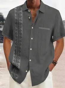 Áo sơ mi nam tay ngắn cỡ lớn in kỹ thuật số thời trang mùa hè mới, kiểu Hawaii, thoáng mát, chất liệu thoáng khí. - Xám - Xem 1