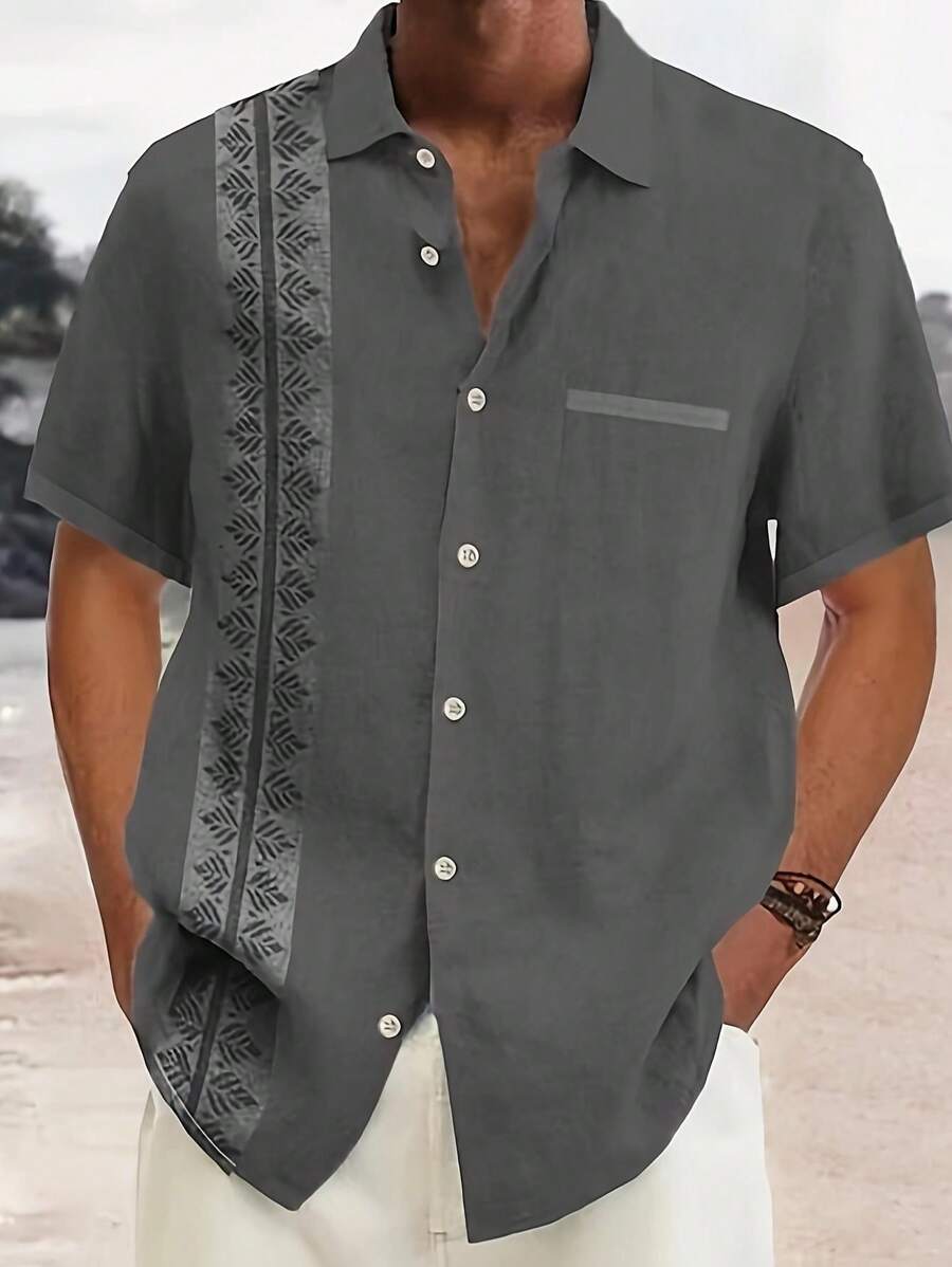 Áo sơ mi nam tay ngắn cỡ lớn in kỹ thuật số thời trang mùa hè mới, kiểu Hawaii, thoáng mát, chất liệu thoáng khí. - Xám - Xem 1