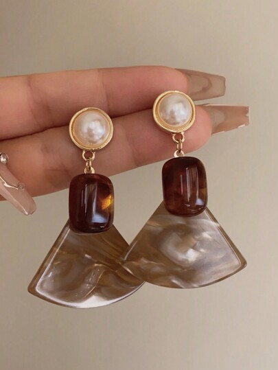 أقراط هندسية رجعية من الراتنج قطعة واحدة، للنساء للارتداء اليومي والحفلات