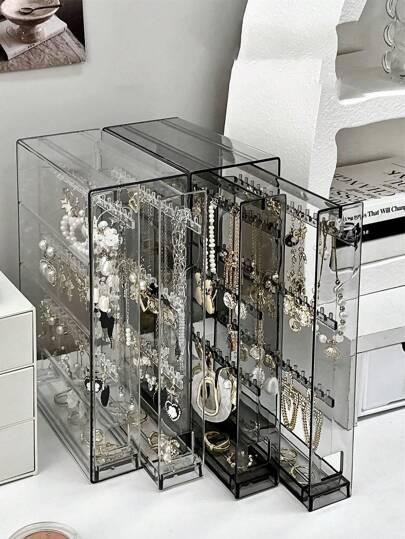 1pc Acrylic Jewelry Display Box Earring Necklace Bracelet Organizer Dust-Proof Storage Case For Bedroom Vanity ,Jewellery Box,Pouch,Makeup Brush Holder,Brush Holder,Perfume Organiser,Pouch Bag,Gifts For Women,Christmas Gifts,Gift Ideas For Women