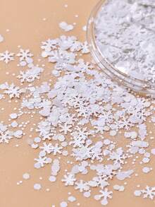 1 盒白色雪花闪光，彩色不对称亮片，混合 DIY 美甲用品，适合秋冬季、圣诞节 - 白色 - 查看 2