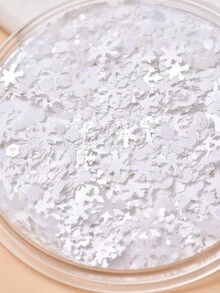 1 盒白色雪花闪光，彩色不对称亮片，混合 DIY 美甲用品，适合秋冬季、圣诞节 - 白色 - 查看 4