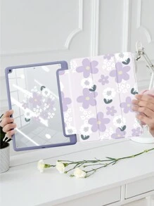 1pc Purple Star Flower Print, New Upgraded Dual-Sided Printing, Colorful Acrylic Transparent Crystal Back Cover Protector Case, Compatible With IPad 10.2-Inch, IPad Pro 11 2021/2020/10th Gen, IPad Mini 6, IPad 5th Gen (9.7-Inch), IPad Air 5th Gen 2022, With Pencil Slot, Anti-Drop, Support Auto Sleep/Wake - Multicolor - View 1