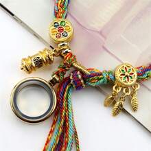 1 Peça pulseira de estilo trançado feita à mão com relicário de foto em aço inoxidável e vidro, adequada para uso diário