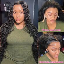 bling hair 13x6 13x4 Deep Wave Lace Front Wigs Human Hair Pre Plucked Deep Curly Lace Frontal Wigs Human Hair 180% Density Lace Frontal Wigs For Women Glueless Wigs With Baby Hair - Natural Black - View 7