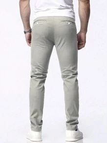 Pantalones casuales simples con bolsillo en diagonal para hombres, otoño - Caqui - Ver 2