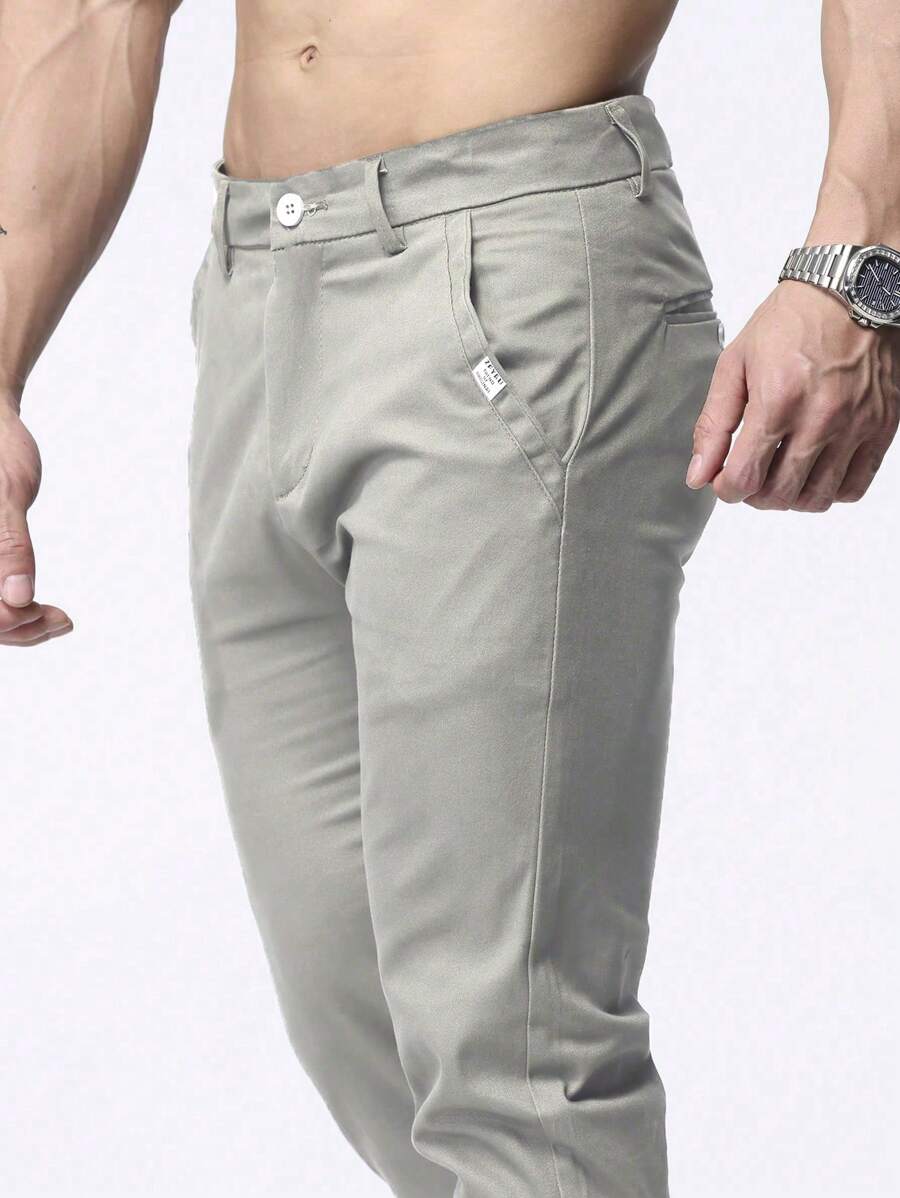 Pantalones casuales simples con bolsillo en diagonal para hombres, otoño - Caqui - Ver 1