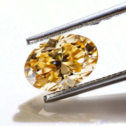 1pc Fashionable Moissanite Asymmetrical Champagne Oval Cut Loose Gemstone, Can Be Mounted Into Jewelry Ring