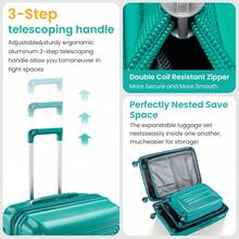 Anwick Luggage 4 Piece Sets(14/20/24/28), Hard Shell Lightweight TSA Lock Carry On Expandable Suitcase With Spinner Wheels Travel Set - 綠色 - 查看 6