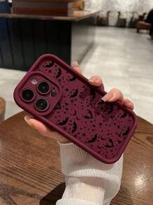 1pc Halloween Design Shockproof Phone Case Compatible With Iphone 11 12 13 Pro Max, IPhone 14 Plus, 15 Pro Max, 7G, XS, XR - Burgundy - View 2