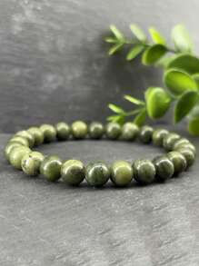 1 pièce Bracelet de perles en jade vert naturel pour femmes et hommes, adapté pour le yoga et la méditation, bijou porte-bonheur, favorise la créativité et absorbe l'énergie négative