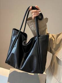Large Capacity Women's Tote Bag, New Handbag, High-End Soft Large Capacity Bag, Niche Design Shoulder Bag, College Student Commuter Bag, Underarm Bag, Casual Minimalist Soft Bag, Relaxed Versatile Bag, Suitable For Shopping, Dates, Business Travel And Daily Use, Autumn/Winter New Large Capacity Shoulder Tote Bag, Women's Tote Bag, Women's Work Bag, Ideal For Elegant Daily And Special Occasions - Black - View 5