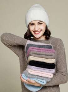 1顶针织帽，女士秋冬帽，针织帽，保暖耳罩，男士帽，户外滑雪保暖毛绒帽，纯色时尚休闲简约大帽 - 針織帽 - 查看 2