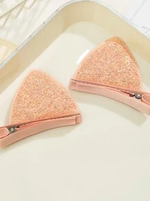 2 件万圣节彩色猫耳布艺发夹，亮片立体蝴蝶结鳄鱼发夹，适合女孩公主节日聚会和派对 - 小貓耳髮夾 - 查看 11