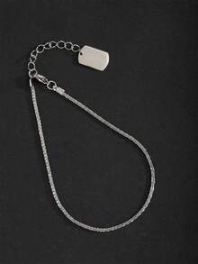 1pc Beach Style Women's Shiny Silver & Gold Stainless Steel Name Pendant Anklet - Silver - View 16