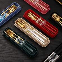 Thép không gỉ Hàn Quốc Bộ dao kéo , 2 Miếng Cái thìa Đũa Bộ Hoặc 3pcs Cái thìa Bộ Đối với Sinh viên , Với Có thể mang đi Hộp trữ , In A Qủa tặng Bộ Là , Gương Đánh bóng , Một miếng Đúc , Và Dễ Đến Lau sạch Với Thép không gỉ Chất liệu Và Nhiều Chế tạo Của Thép không gỉ 304 , Là Thuận tiện Và Thực tế Đến - Bạch kim - Xem 6