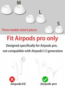 6 pièces de remplacement en silicone blanc pour embouts d'oreille Apple Airpods Pro (grandes/moyennes/petites, 2 paires de chaque taille)