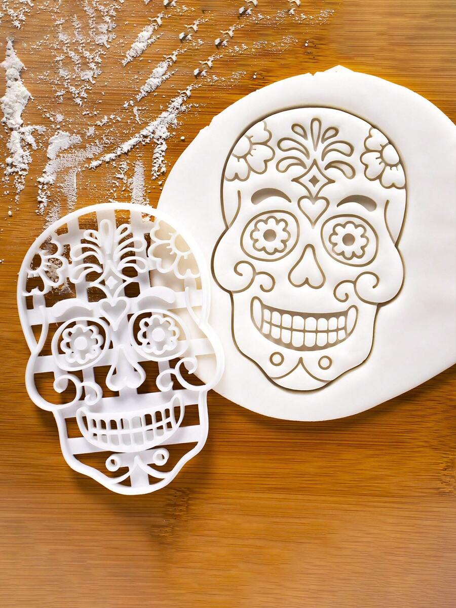 1 pieza Cortador de galletas con sello de calavera de Halloween, herramienta decorativa de repostería y manualidades - Multicolor - Ver 1
