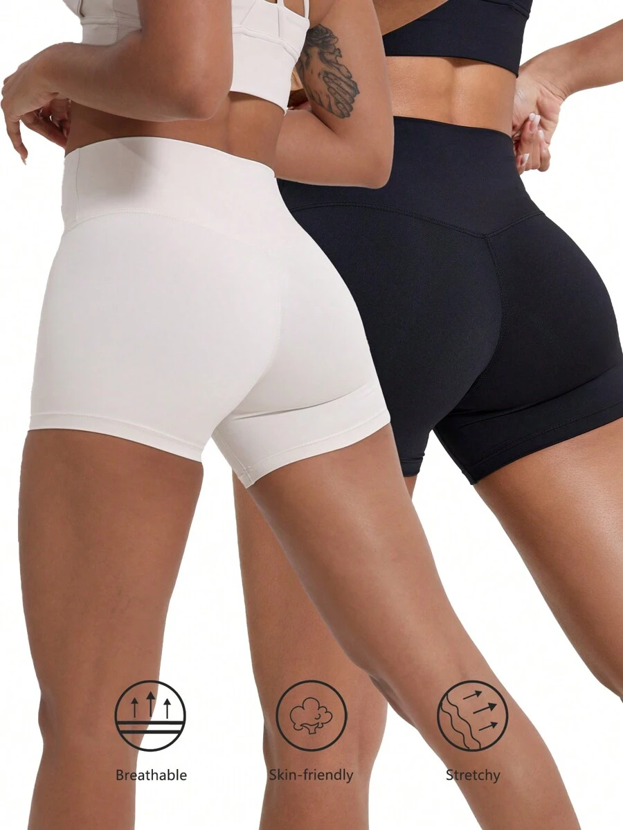 2pcs Sports Yoga Shorts, Running Cycling Pilates Fitness Workout Shorts, Moisture-Wicking Outdoor Yoga Capri Pants