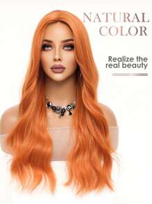 橙色长卷发假发，迷人女士中分波浪假发，采用耐热合成纤维制成，适合日常派对、角色扮演、万圣节装扮，24英寸 - 橘色 - 查看 6