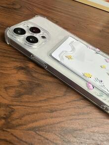 1pc Transparent Shock-Proof Card Holder Phone Case With Yellow Ditsy Floral, Compatible With IPhone 7/8/7p/8p/X/Xs/Xr/Xsmax/11/11pro/11promax/12/12pro/12promax/12MINI/13/13pro/13promax/13MINI/14/14pro/14plus/14promax/15/15pro/15plus/15promax - Multicolor - View 4