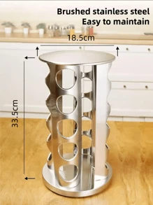 1 pièce Grand support à épices rotatif à 360° en acier inoxydable de capacité élevée, hermétique et résistant à l'humidité (comprend les accessoires : bocaux à épices)