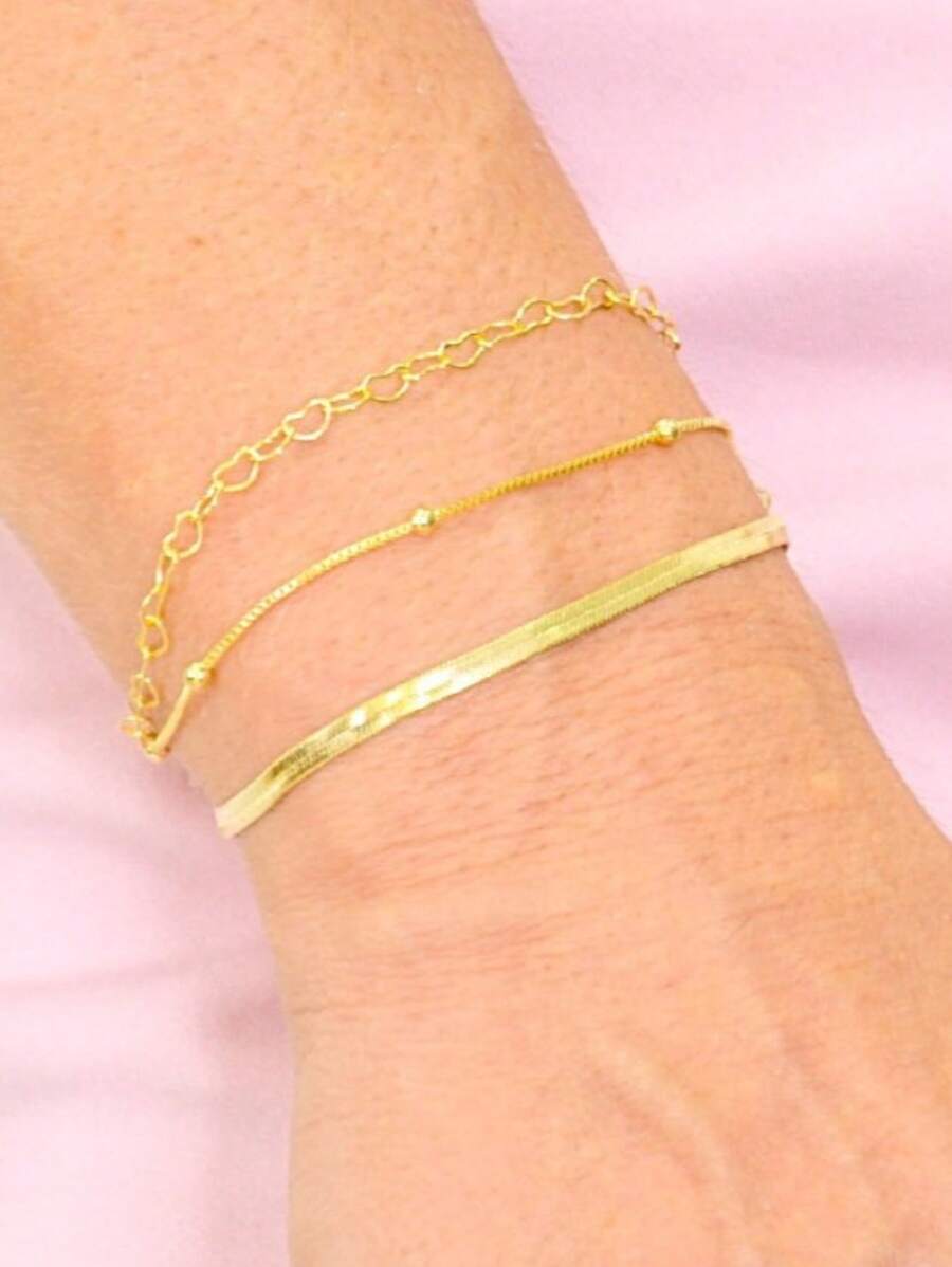 Kit 03 Beautiful 18k Gold Plated Women's Bracelets - 金色 - 查看 1