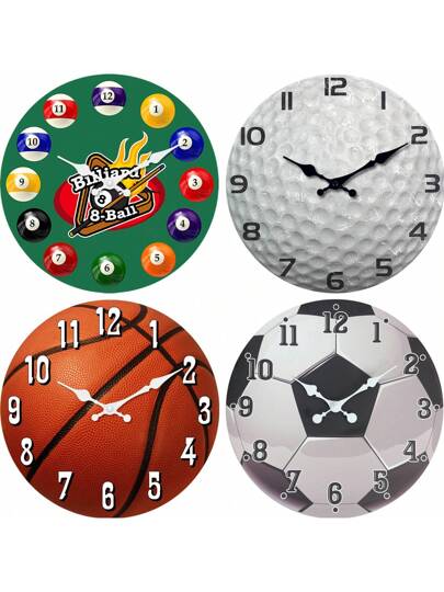 Sports Themed Wooden ative Wand Klok Set, Silent Quartz Living Room, Bedroom, Center, Friends, 10in, 12in, 14in, 16in (No Battery Included),Home ,Room Birthday Graduation Bedroom Dormitory Back To School