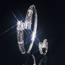 Bộ 2 chiếc/bộ nhẫn và vòng tay Zirconia thiết kế sang trọng thanh lịch, phù hợp để kết hợp hàng ngày - Bộ trang sức nữ - Xem 8