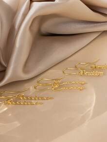 1 Pair Dainty Customized Vertical Name Earring Personalized Text Stainless Steel Earrings For Women Wedding Charm Golden Jewelry Vacation Daily Wear Accessories Gifts For Her