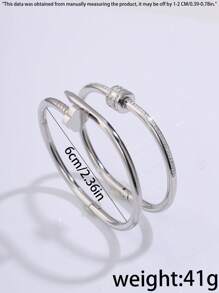2pcs Simple Stainless Steel Bangles, Suitable For Women Daily Wear - Silver - View 6