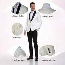 Mens White Floral Tuxedo Jacket Paisley Slim Fit Shawl Lapel Suit Blazer Jacket For Dinner Prom Party Wedding White - 白色 - 查看 4